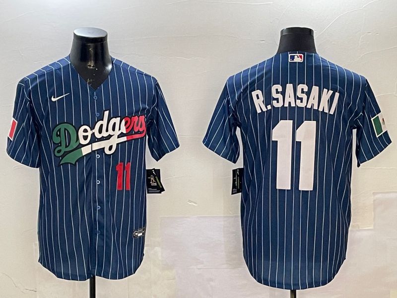Men Los Angeles Dodgers 11 R.Sasaki Blue Stripe Fashion Game 2025 Nike MLB Jersey style 6